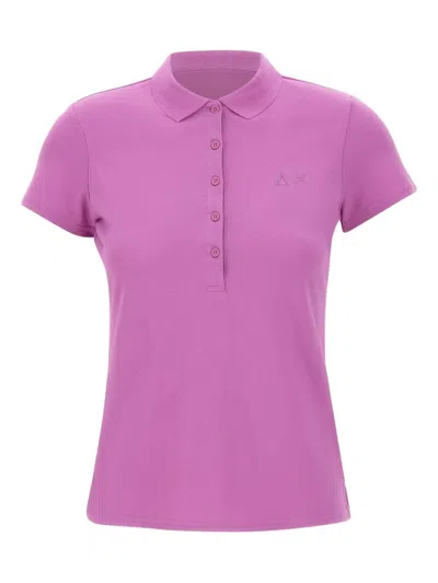 Sun68 Logo-detail Ribbed-collar Polo Shirt In Purple