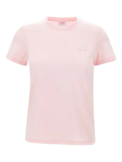 Sun68 Rhinestone-logo Crew-neck T-shirt In Pink