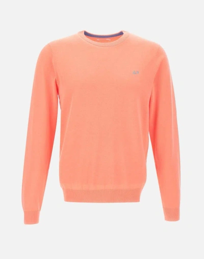 Sun68 Salmon Cotton Sweater With Fancy Elbow Patches In Orange