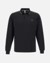Sun 68 Small Stripes Cotton Long Sleeve Polo In Black