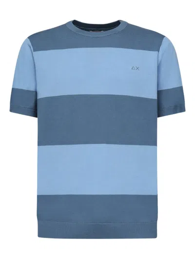 Sun68 Stripe Short-sleeve Cotton T-shirt In Blue