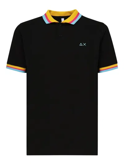 Sun68 Stripe-trimmed Polo Shirt In Black