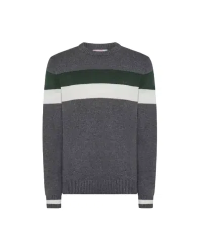 Sun 68 Striped Knit Sweater With Luxurious Wool And Cashmere Blend In Grigio Neri E Grigi
