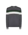 Sun 68 Striped Knit Sweater With Luxurious Wool And Cashmere Blend In Grigio Neri E Grigi