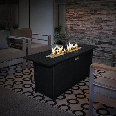 Sunbeam Linear Aluminum Propane/natural Gas Fire Pit Table In Black