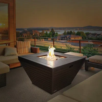 Sunbeam Premium Aluminum Propane/natural Gas Fire Pit Table In Glossy Brown