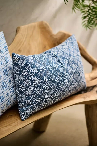 Sunbrella Floral Block Print Outdoor Pillow In Blue
