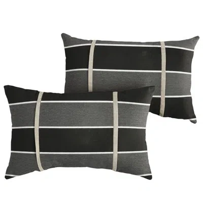 Sunbrella Outdoor Stripe Double Petite Flange Pillow Set Of 2 In  - Peyton Granite