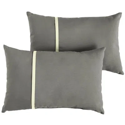 Sunbrella Outdoor Stripe Single Petite Flange Pillow Set Of 2 In Canvas Charcoal,canvas Natural Cord