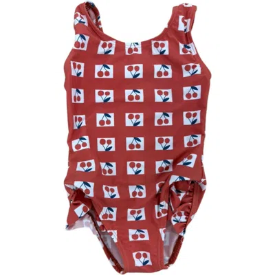 Sunburnt Babies'  Girl Checked Scoop Neck Ruffle Leg Romper In Brown