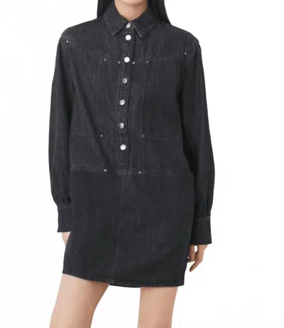 Suncoo Calixt Short Denim Dress In Carbon In Black