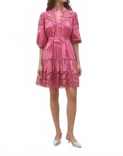 Suncoo Caty Short Embroidered Mini Dress In Rose In Multi