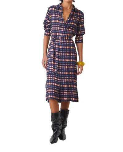 Suncoo Cecily Buttoned Tartan-effect Dress In Blue In Multi