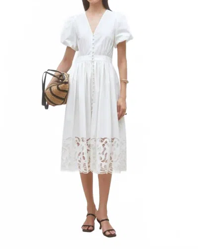 Suncoo Cecily Embroidered Poplin Midi Dress In Off-white