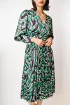 Suncoo Celya Midi Dress In Green/purple Print In Multi