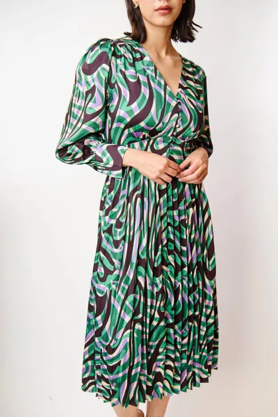 Suncoo Celya Midi Dress In Green/purple Print In Multi