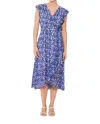 Suncoo Chira Midi Graphic Print Dress In Blue In Blue