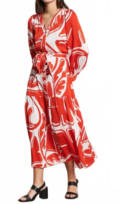 Suncoo Cindia Midi Dress In Red In White
