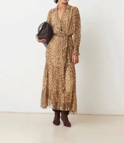 Suncoo Cosmos Maxi Dress In Beige Multi In Animal Print