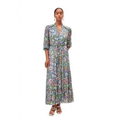 Suncoo Cosmos Printed Long Dress In Green From