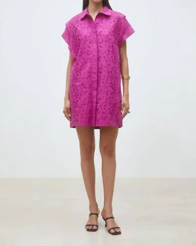 Suncoo Cross Short Embroidered Shirt Dress In Raspberry In Pink