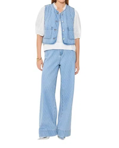 Suncoo Dakota Short Jacquard Denim Jacket Vest In Jeans Clair In Blue