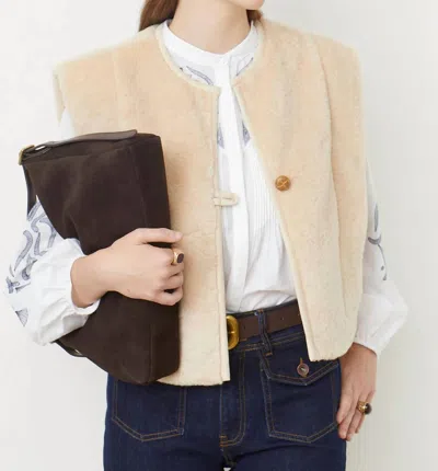 Suncoo Diego Faux Fur Vest In Creme In Brown