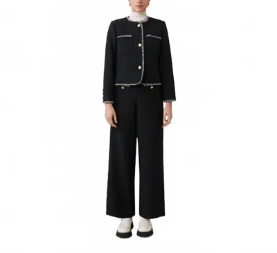 Suncoo Donna Collarless Basketweave Jacket In Black