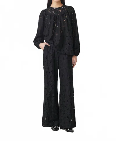 Suncoo Eyelet Wide Leg Pants In Black