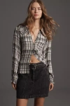 Suncoo Fairo Belted Denim Mini Skirt In Grey