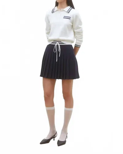 Suncoo Falda Short Two-tone Pleated Mini Skirt In Deep Blue In Black