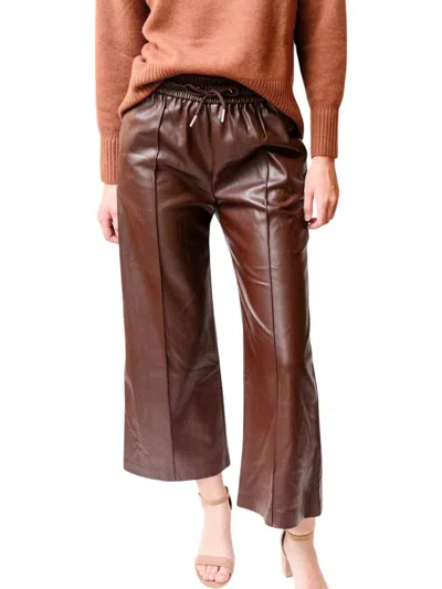 Suncoo Faux Leather Pants In Chocolate In Gold