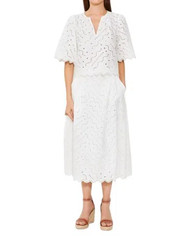 Suncoo Flavie Midi Skirt With English Embroidery In Blanc Casse