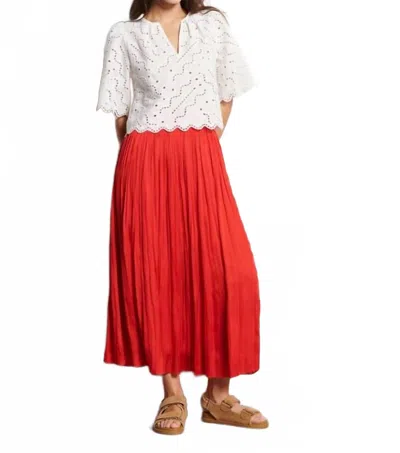 Suncoo Fun Pleated Midi Skirt In Geranium In Red