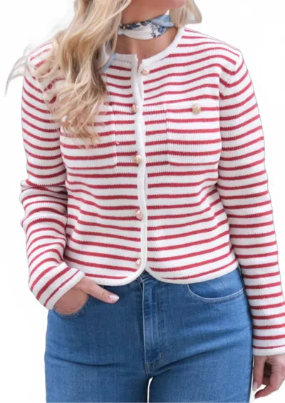 Suncoo Gabriel Striped Cardigan In Blanc Casse