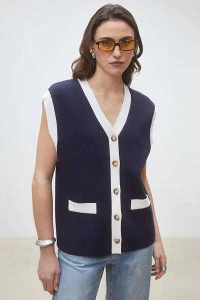 Suncoo Gales Two-tone Buttoned Cardigan In Deep Blue In Multi