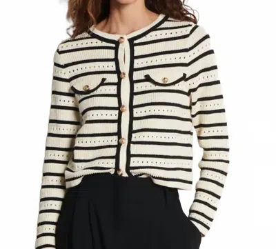 Suncoo Ganeo Striped Cardigan In Creme In White