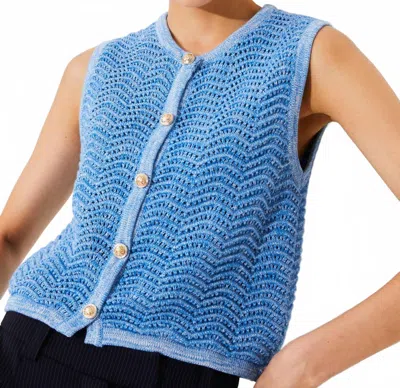 Suncoo Gemi Button Front Vest In Bleu Jeans In Blue