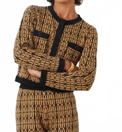Suncoo Geroma Two-tone Jacquard Cardigan In Camel In Multi
