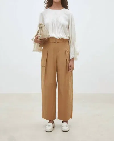 Suncoo Jim Wide-leg Cotton Poplin Pants In Camel In Brown