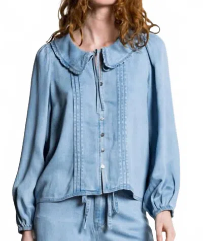 Suncoo Lazar Flowing Denim Blouse In Jeans Clair In Multi