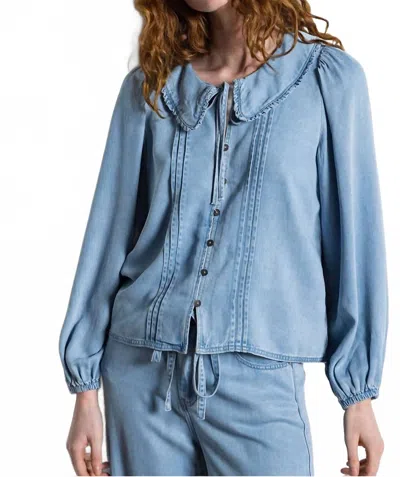 Suncoo Lazar Tencil Collar Shirt In Jeans Clair In Blue