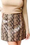 Suncoo Leather Mini Skirt In Snake Print In Multi