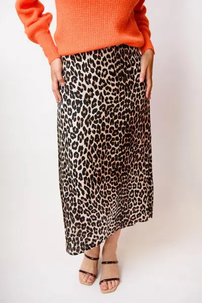Suncoo Leopard Midi Skirt In Brown In Beige