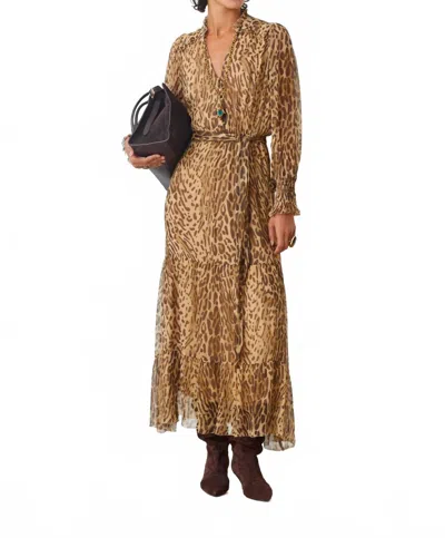 Suncoo Leopard Print Long Dress In Beige In Brown