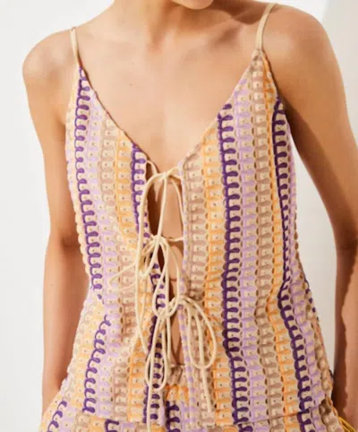 Suncoo Leyla Tie Front Top In Beige Multi