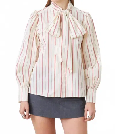 Suncoo Lips Long Sleeve Stripe Top In Rouge In Neutral