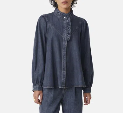 Suncoo Lively Ruffle Top In Dark Denim In Blue