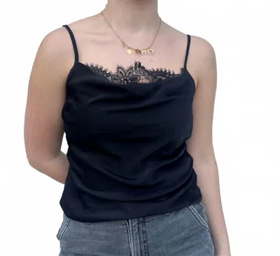 Suncoo Livia Silk Cami With Lace Insert In Black In Blue