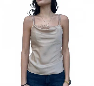Suncoo Livia Silk Cami With Lace Insert In Greige In Gold